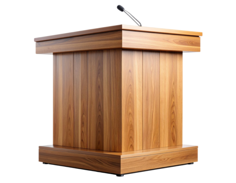  Modern Wooden Podium with Built in Microphone Front View isolated on transparent background PNG