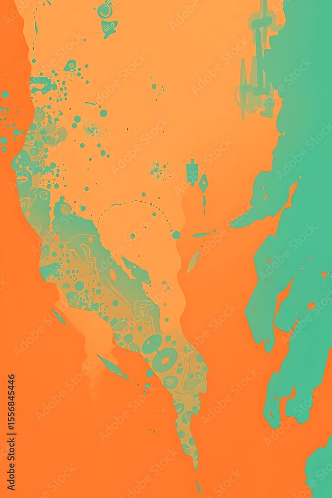 Poster vibrant orange backdrop with splashes of seafoam and abstract patterns