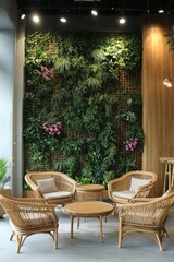 Fototapeta premium Cozy cafe interior with lush wall plants