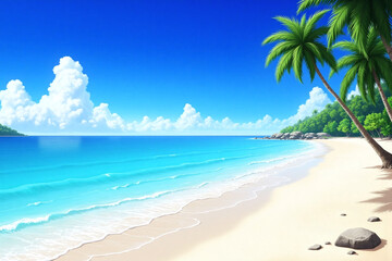 Fototapeta premium beach with palm trees on the shore of the ocean
