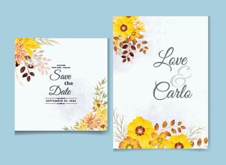 Naklejka premium Watercolor Floral Wedding Invitation and RSVP Template Set