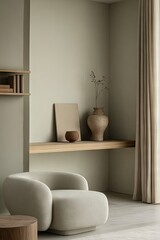 Beige minimalist living room corner