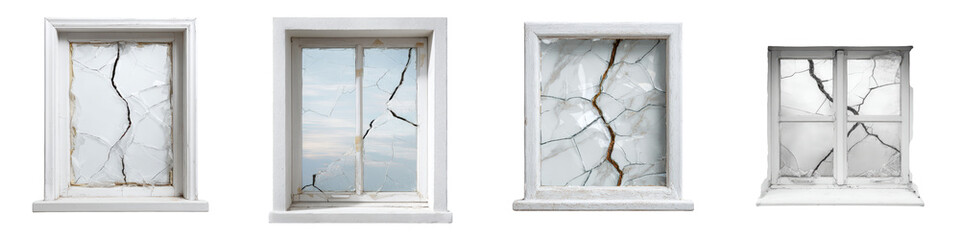 Broken Window Panes - Damage and Decay - Isolated on White