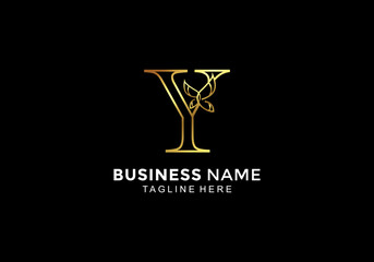 Initial Y Letter Logo Design with Butterfly/Leaf Element