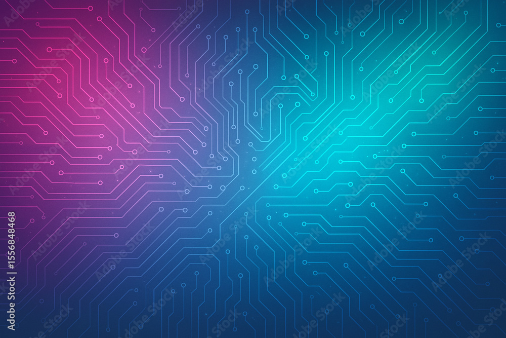 Poster abstract digital circuit board pattern with pink and blue gradient background