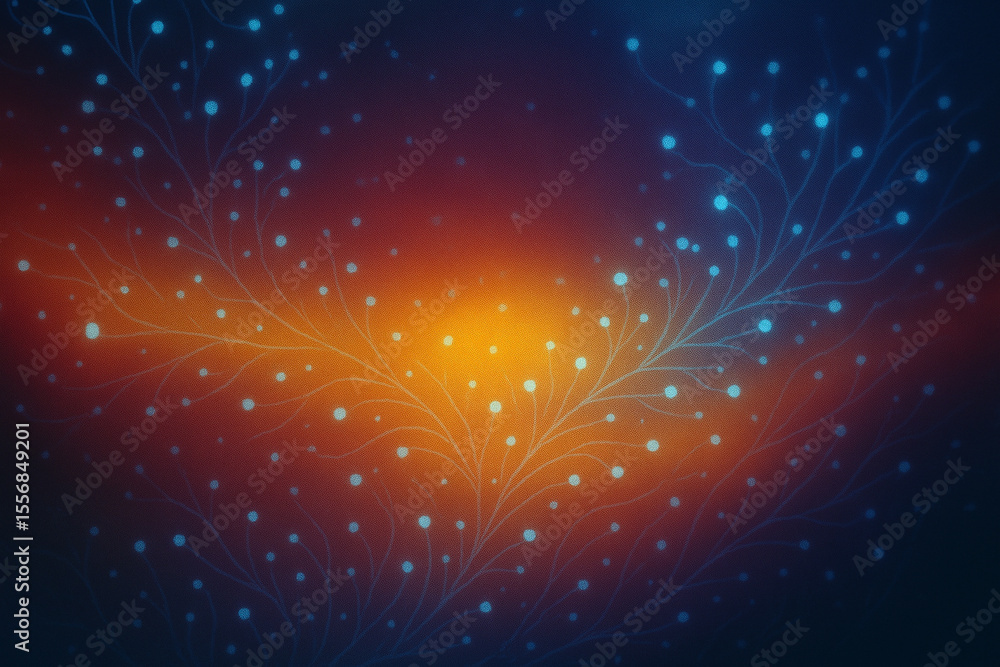 Poster abstract glowing blue particles on a warm gradient background with subtle texture