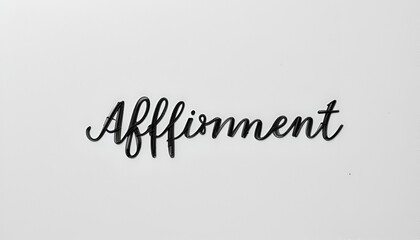 Elegant script typography displays the word Affirmation in a stylish black font on a minimalist white background for inspirational designs.
