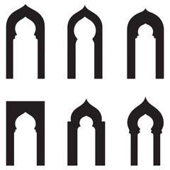 Islamic Arch Window Vector Set - Outline and Solid Mosque Door Frames