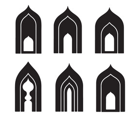 Islamic Arch Window Vector Set - Outline and Solid Mosque Door Frames