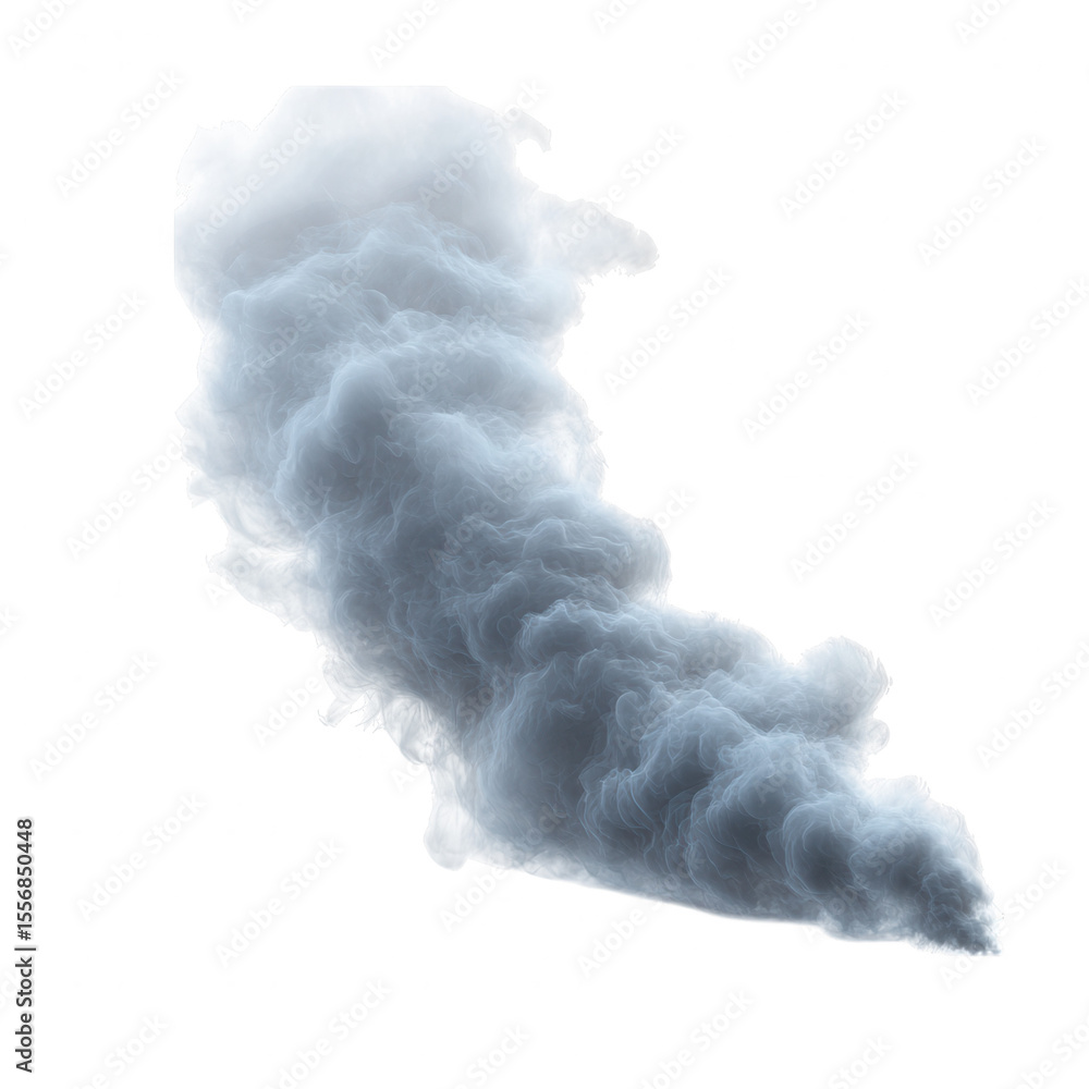 Poster realistic light grey smoke plume with intricate swirling textures and wispy edges isolated on transp