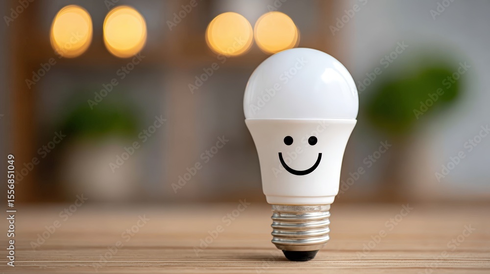 Aufkleber cheerful smiling bulb with soft bokeh background and warm vibes