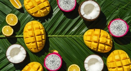 Tropical fruit abundance on vibrant leaves