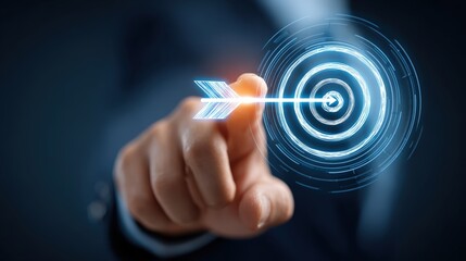 Close-Up of Businessman's Hand Presenting Digital Arrow Target Graphic