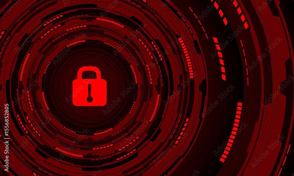 Poster Abstract data security red circuit board technology connected lines electronics elements computer motherboard chip processor semiconductor digital on white background vector
