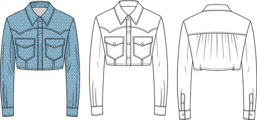 Casual Cropped Denim Jacket in Blue and Neutral | Fashion Illustration.