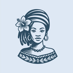 Beautiful young jamaican woman in traditional clothing. Retro vector illustration suitable as a logo, for textile printing or advertising of all kinds.