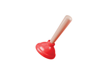 3D Minimal Cartoon Red rubber toilet plunger icon isolated on transparent white background. Cleaning equipment toilet tool icon. Realistic Plunger Icon. Graphic asset for designer. 3d render.