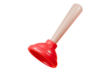 3D Minimal Cartoon Red rubber toilet plunger icon isolated on transparent white background. Cleaning equipment toilet tool icon. Realistic Plunger Icon. Graphic asset for designer. 3d render.