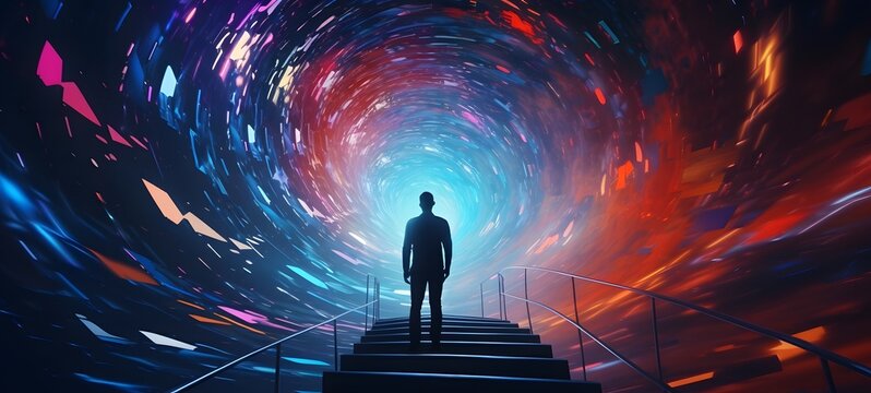 pop surreal unreal silhouettes spiral towards thief,ai generatif