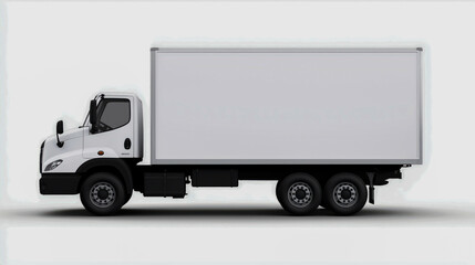 Photo of a white box truck with blank side panels for advertising on an isolated background, ready to be used as the main subject in your advertisement.