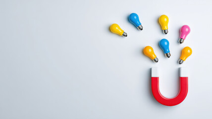 Magnet attracting innovation icons symbolic metaphor idea 