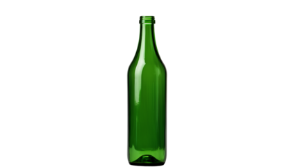 Empty green glass bottle presents sleek design Isolated on transparent Background 