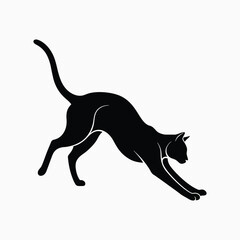 Black cat stretching gracefully silhouette animal