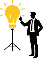 Entrepreneur presenting business idea silhouette style vector on white background