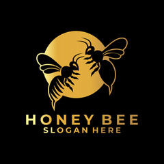 Bee golden logo design vector. Elegant Bee Farm logo design template