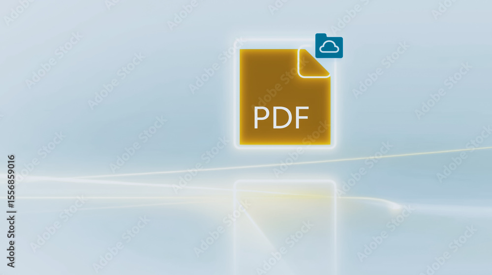 Poster pdf cloud storage: secure digital document storage concept, symbolized by a glowing pdf file icon wi