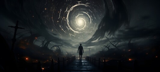 pop surreal unreal silhouettes spiral towards cleric,ai generatif