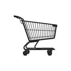 Black silhouette of a shopping cart isolated on white background. Premium vector illustration. 