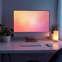 Modern office workspace with computer and technology equipment