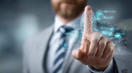 Biometric authentication process corporate office digital interaction modern workplace close-up technology advancements