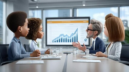 Diverse business people meeting in cartoon style office - Powered by Adobe