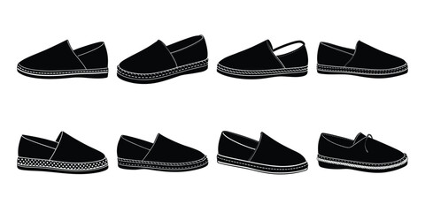 Minimalist espadrilles shoes set isolated on white background.