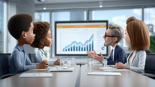 Diverse business people meeting in cartoon style office - Powered by Adobe