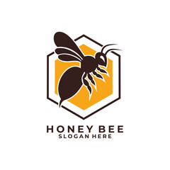 Bee Farm logo design template. Bee animal and Hexagonal Honey comb logo design vector