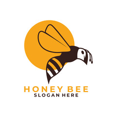 Bee animal logo design vector. Bee black with circle honey vector icon