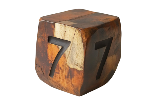 Rustic Wooden Cube with Bold Number 77 Displayed for Unique Home Decor and Artistic Touch in Contemporary Settings