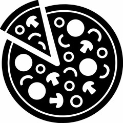 black and white sillhouette of a pizza  isolated white background