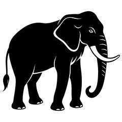 Stylized black silhouette of an african elephant with white outline on a white background