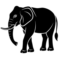 Stylized black silhouette of an elephant with white outline on a white background