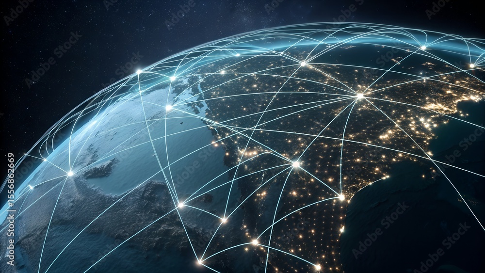 Poster planet earth in space abstract light network globe – population connectivity concept