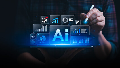 Artificial Intelligence AI Technology for Business Data Analytics, Marketing Strategy, Digital Transformation, Automation, and Future Innovation Concept with Big Data and Machine Learning