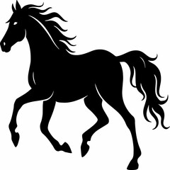 black and white sillhouette of a horse art isolated white background