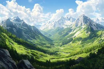 Obraz premium Sunny Alpine Valley Landscape. (16)