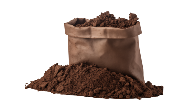 A paper bag overflows with rich cocoa powder on a stark Isolated on transparent Background - Powered by Adobe