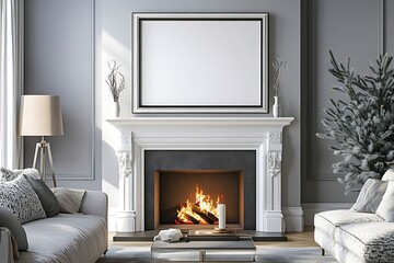 Cozy Fireplace Living Room Mockup. (2)