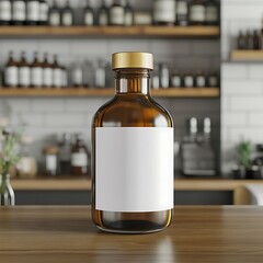 Amber Bottle Mockup with Bar Setting.